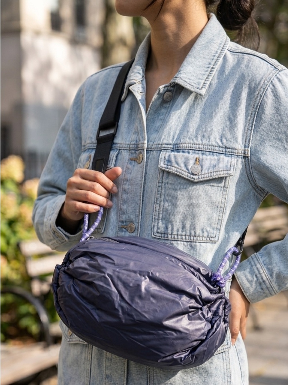 Wildfox Purple Gray Puffy Nylon Sporty Slouchy Crossbody Shoulder Casual Bag
